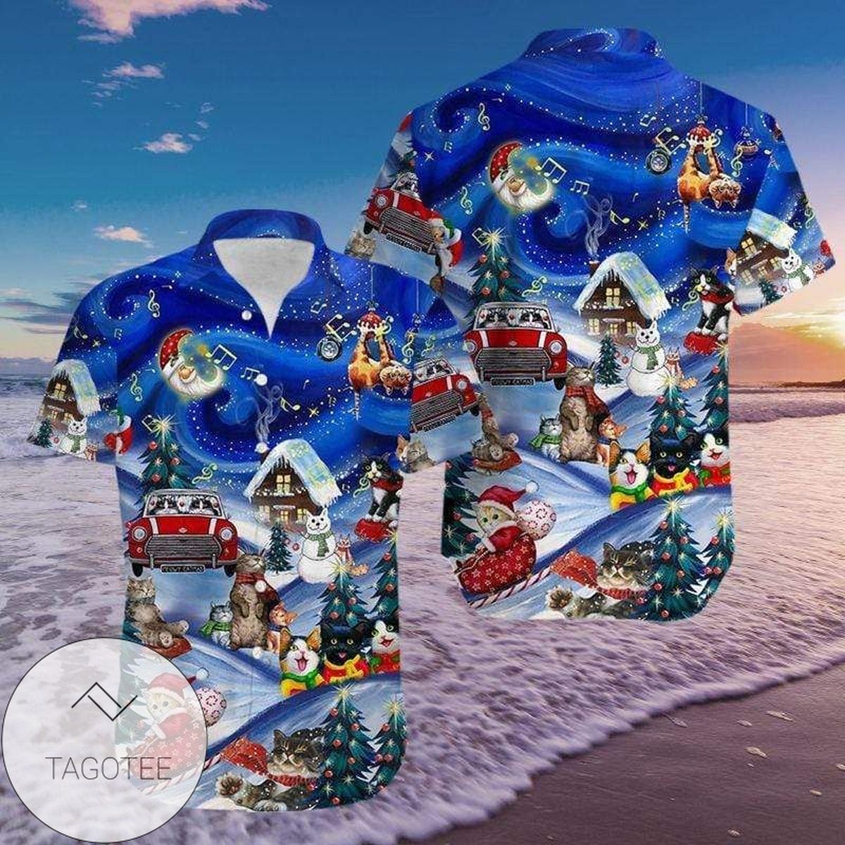 Hawaiian Aloha Shirts Jolly Cats Christmas 2610h