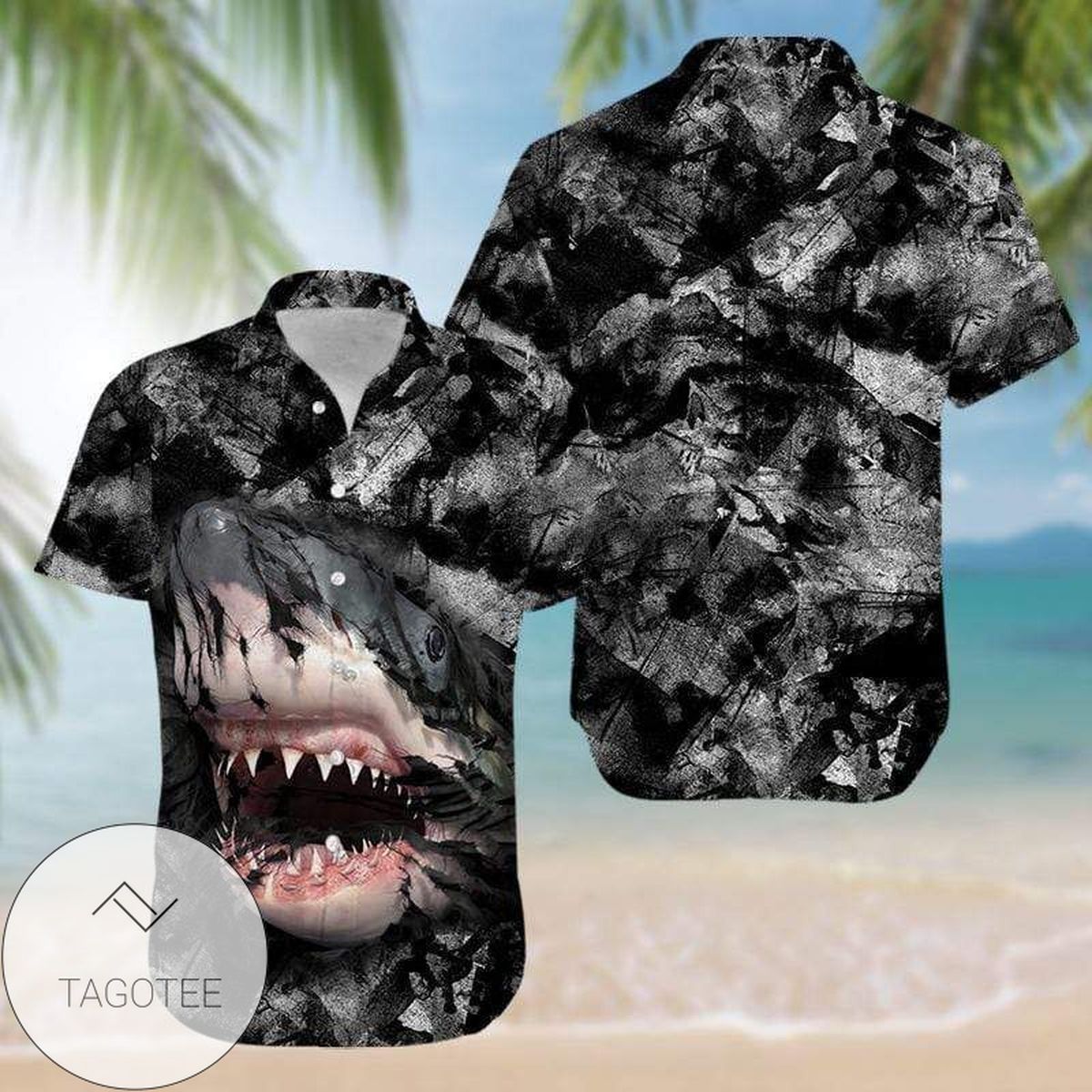 Hawaiian Aloha Shirts Shark In Darkness 1412h