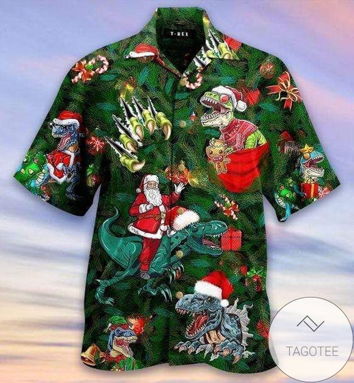 Hawaiian Aloha Shirts T-rex Dinosaur Enjoy Christmas