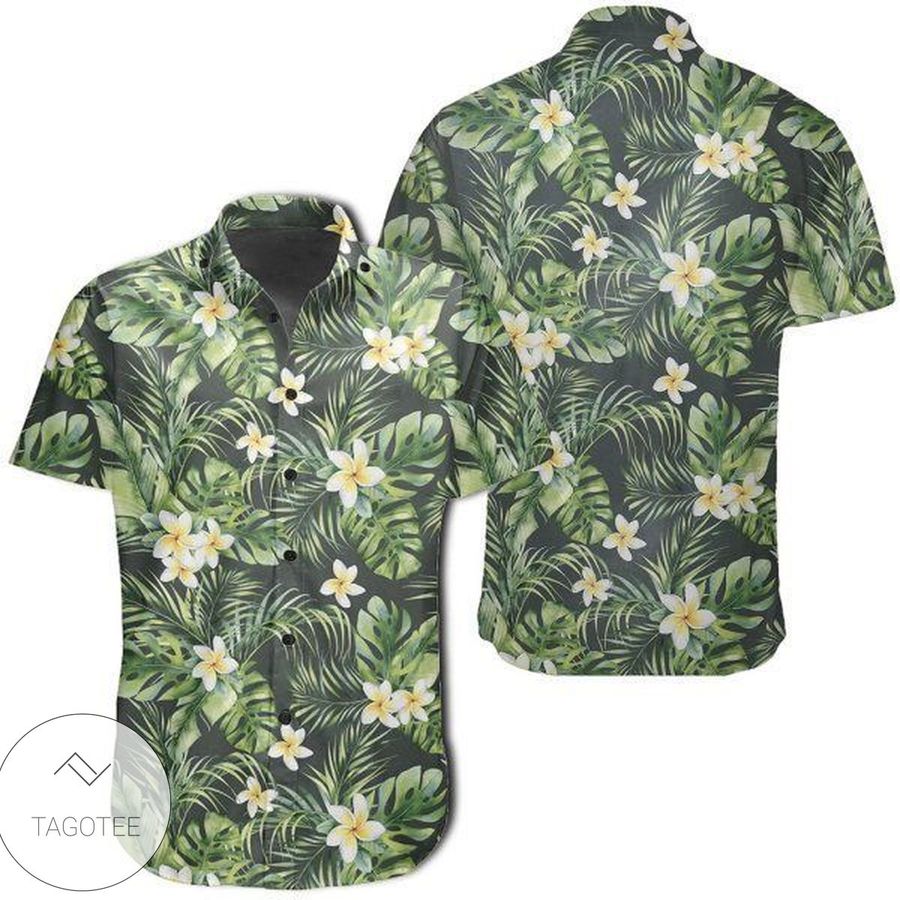Hawaiian Shirt Summer Plumerias Flowers Palm Tree Monstera Leaves Shirt