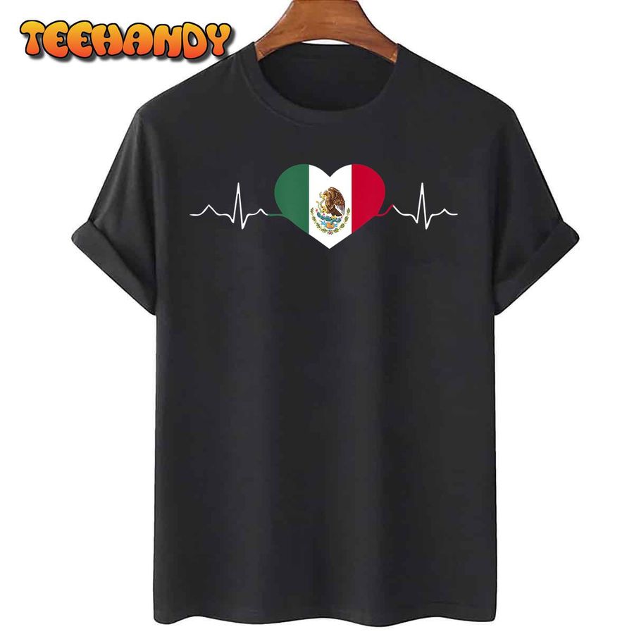 Heartbeat Mexico Flag 16 September Mexican Independence Day T-Shirt