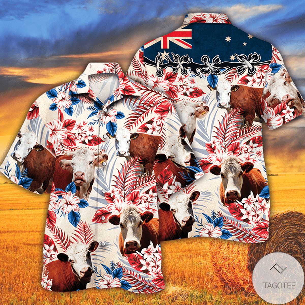 Hereford Cattle Lovers Australian Flag Hawaiian Shirt