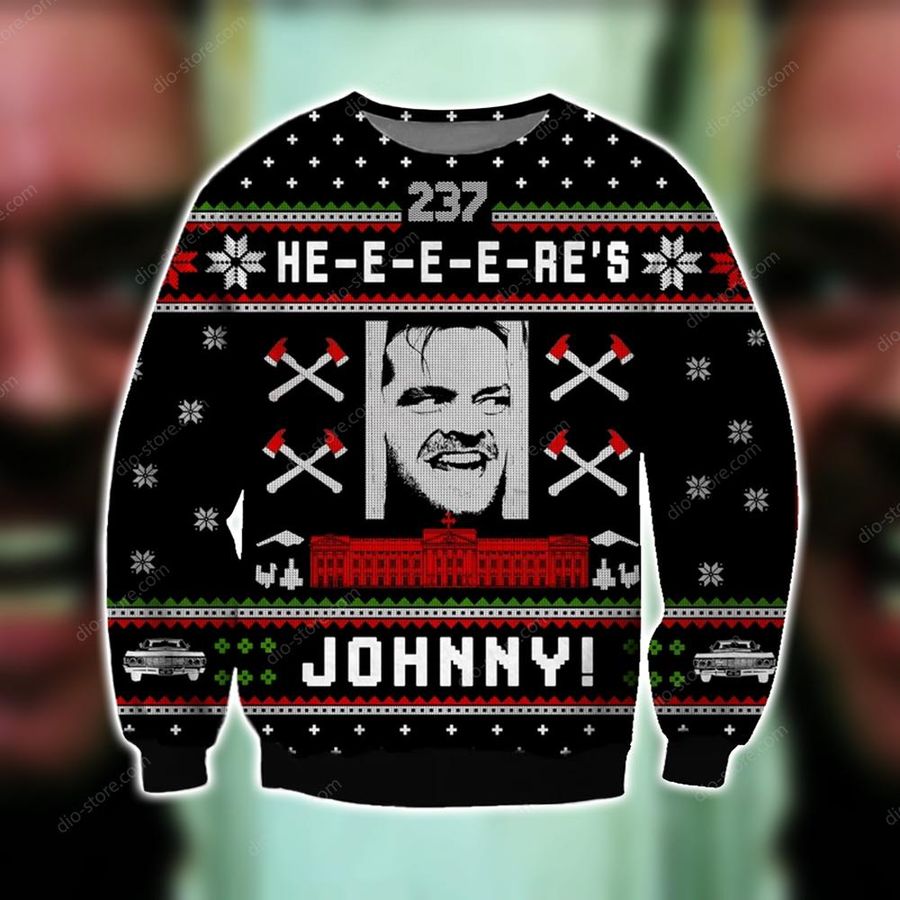 Heres Johnny Knitting Pattern 3D Print Ugly Christmas Sweater Hoodie All Over Printed Cint10687, All Over Print, 3D Tshirt, Hoodie, Sweatshirt