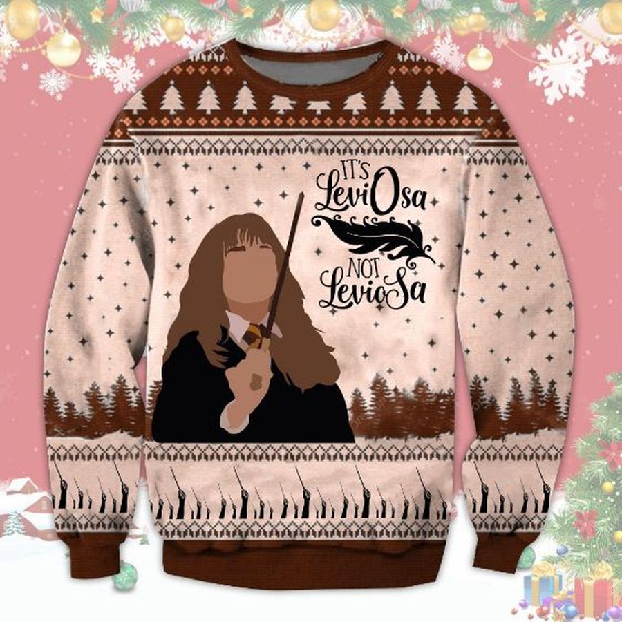Hermione Its Leviosa Not Leviosa Ugly Christmas Wool Knitted Harry Potter Ugly Sweater