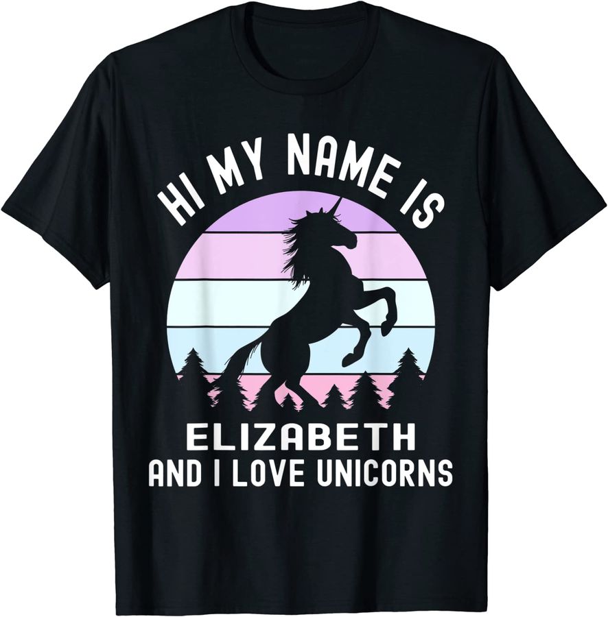 Hi My Name Is Elizabeth and I Love Unicorns Purple Sunset