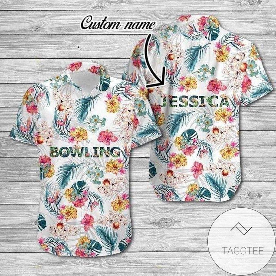 High Quality Custom Name Bowling Tropical White Hawaiian Aloha Shirts