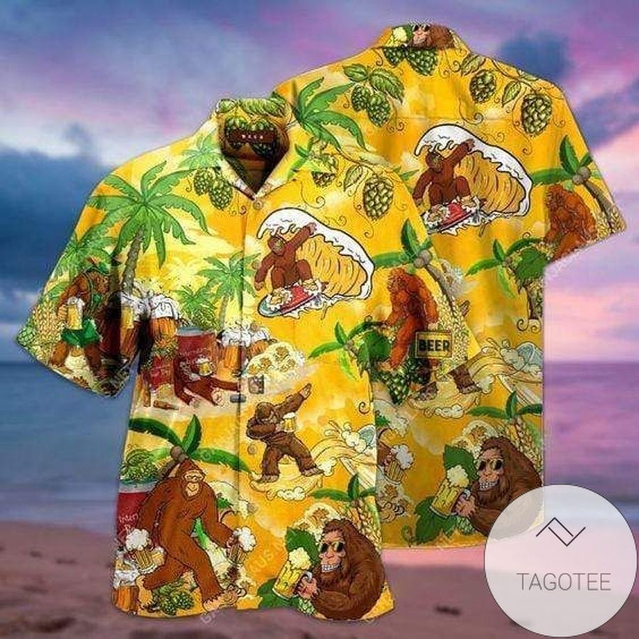 High Quality Hawaiian Aloha Shirts Bigfoot Beer Surfing
