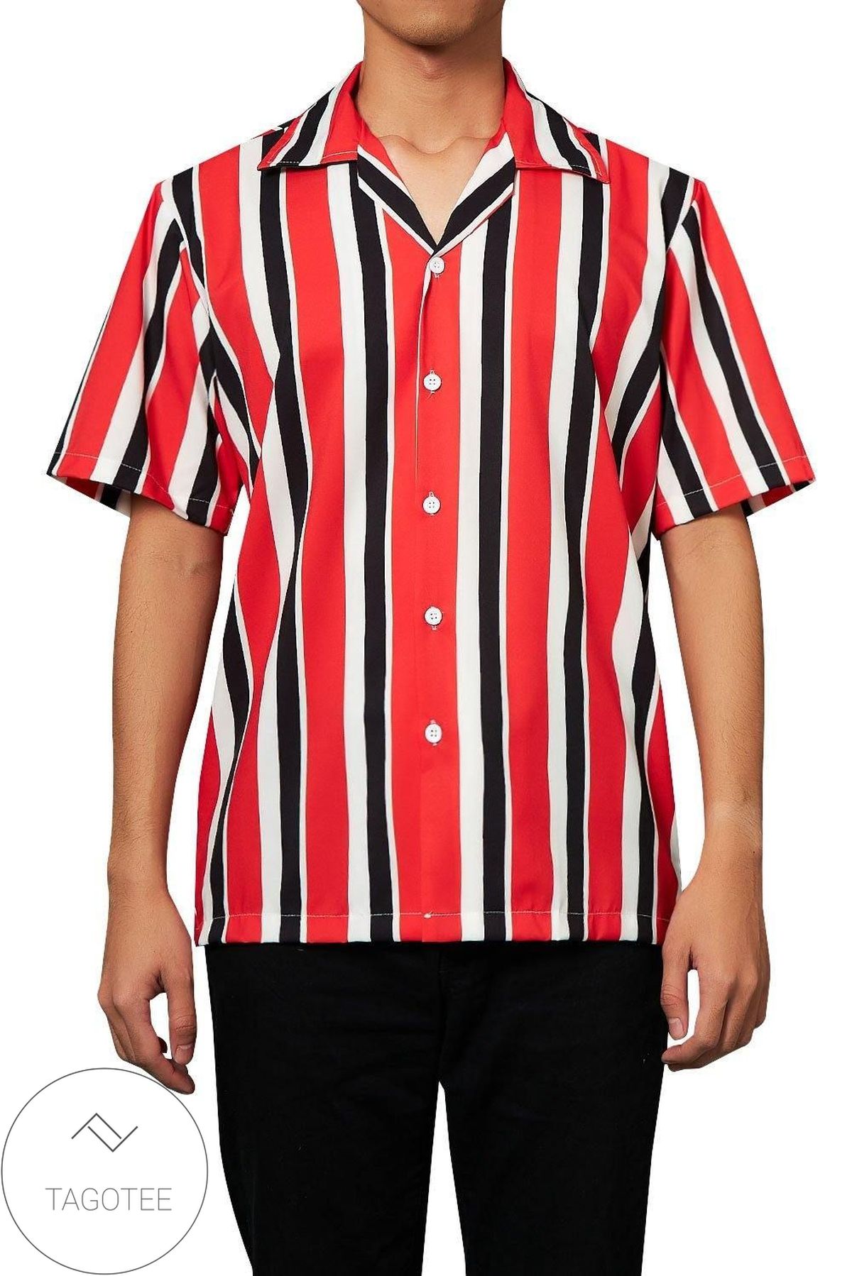 High Quality Mens Authentic Hawaiian Shirt 2022 Red Black Stripes