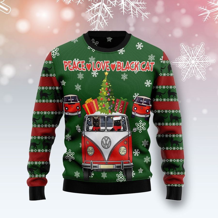 Hippie Black Cat Christmas Ugly Sweater Ugly Sweater Christmas Sweaters