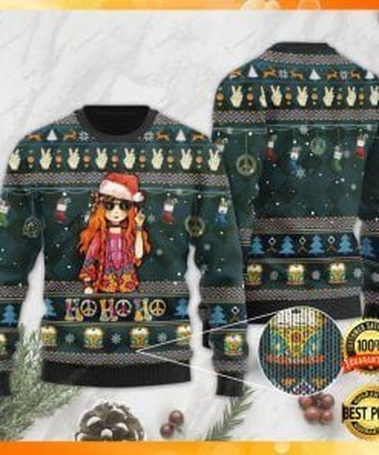 Hippie Girl Ho Ho Ho Ugly Sweater, Ugly Sweater, Christmas Sweaters, Hoodie, Sweater