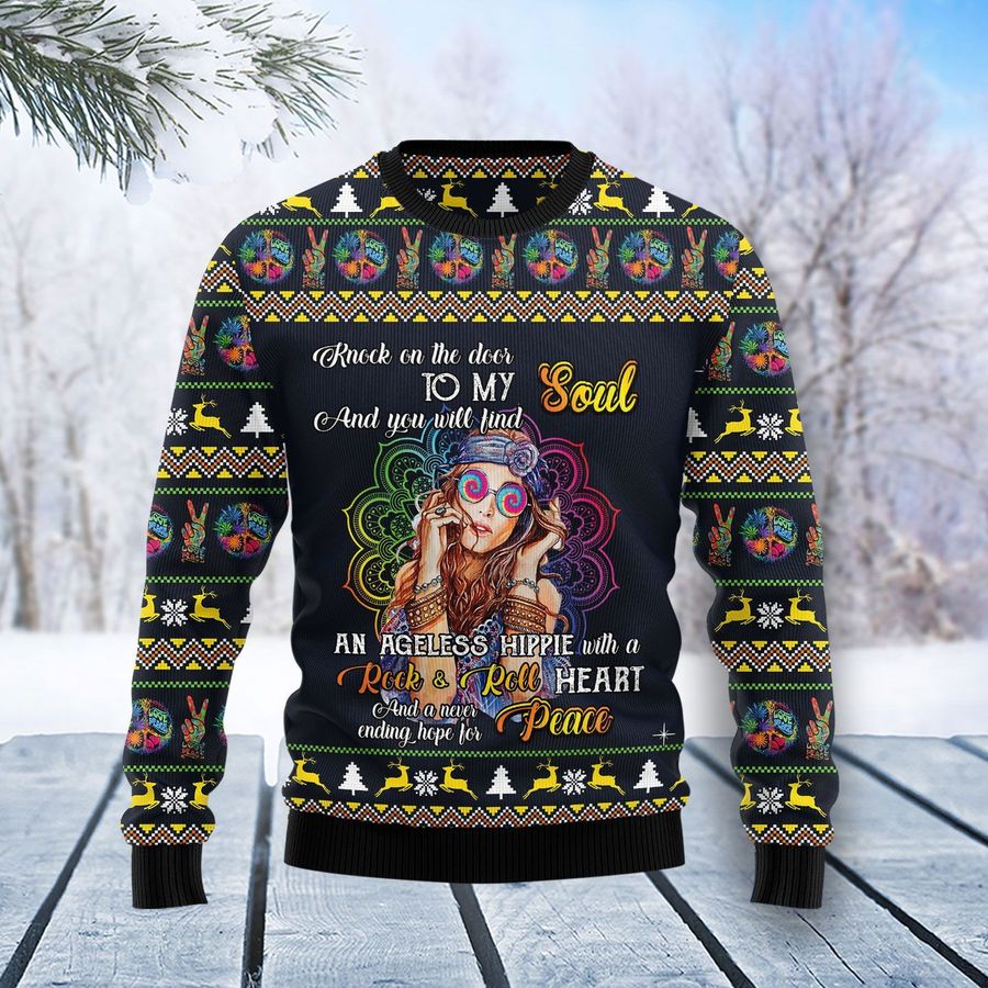 Hippie Girl Ugly Christmas Sweater All Over Print Sweatshirt Ugly