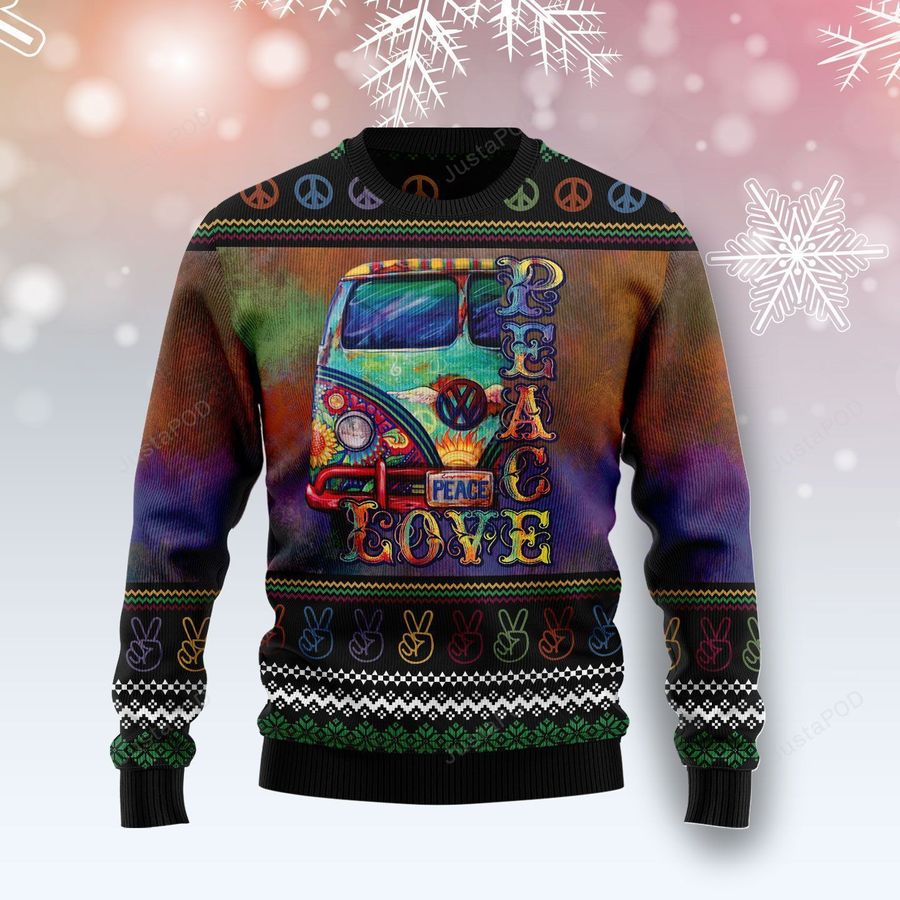 Hippie Peace Love Vans Ugly Christmas Sweater All Over Print