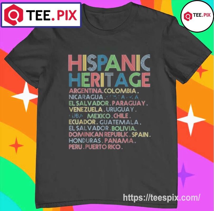 Hispanic Heritage Month Latino Countries Names Retro Vintage Shirt