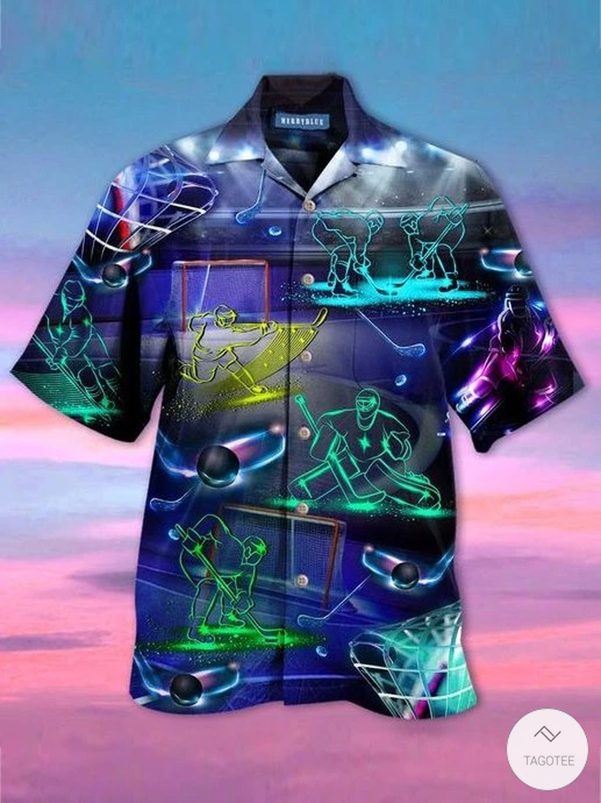 Hockey Neon Hawaiian Shirt