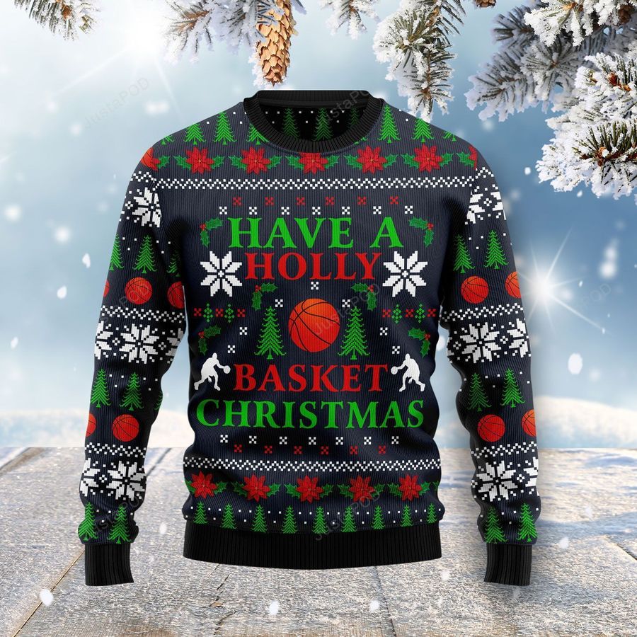 Holly Basket Basketball Christmas Ugly Christmas Sweater Ugly Sweater Christmas