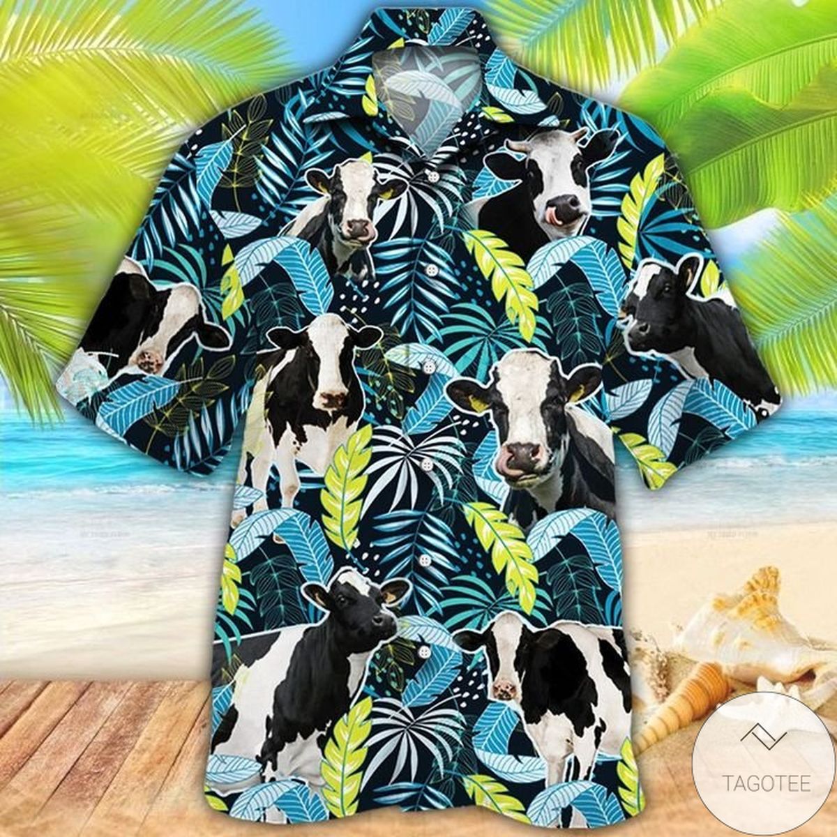Holstein Friesian Cattle Lovers Jungle Leaves Hawaiian Shirt