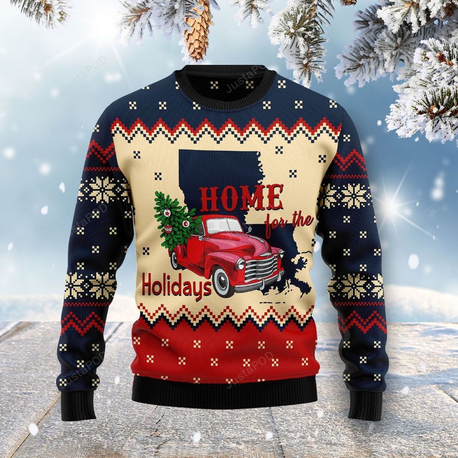 Home For The Holidays Louisiana Ugly Christmas Sweater All Over