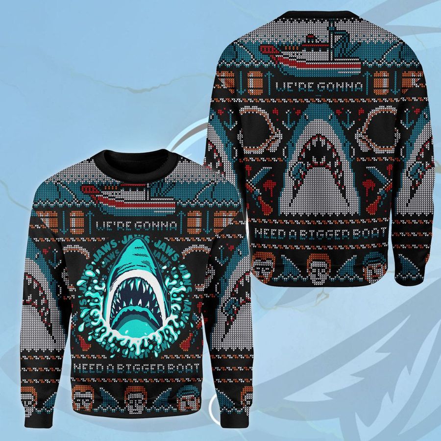Horror Jaws Shark We need a bigger boat 3D Ugly Sweater