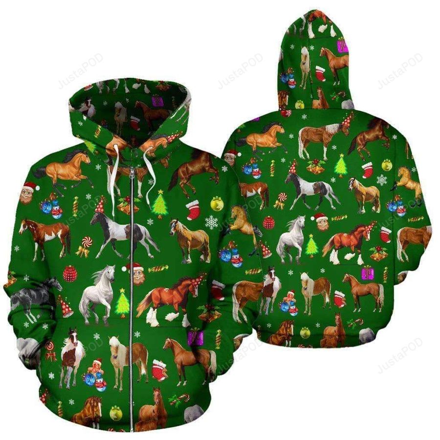 Horse Christmas 3D All Over Print Hoodie, Zip-up Hoodie, Ugly Sweater, Christmas Sweaters, Hoodie, Sweater