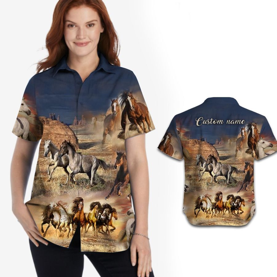 Horses Custom Name Hawaiian Shirts For Women For Horse Lovers