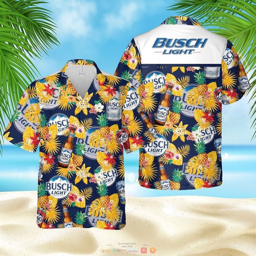 Hot Busch Light Blue Yellow Pineapple Hawaiian Shirt