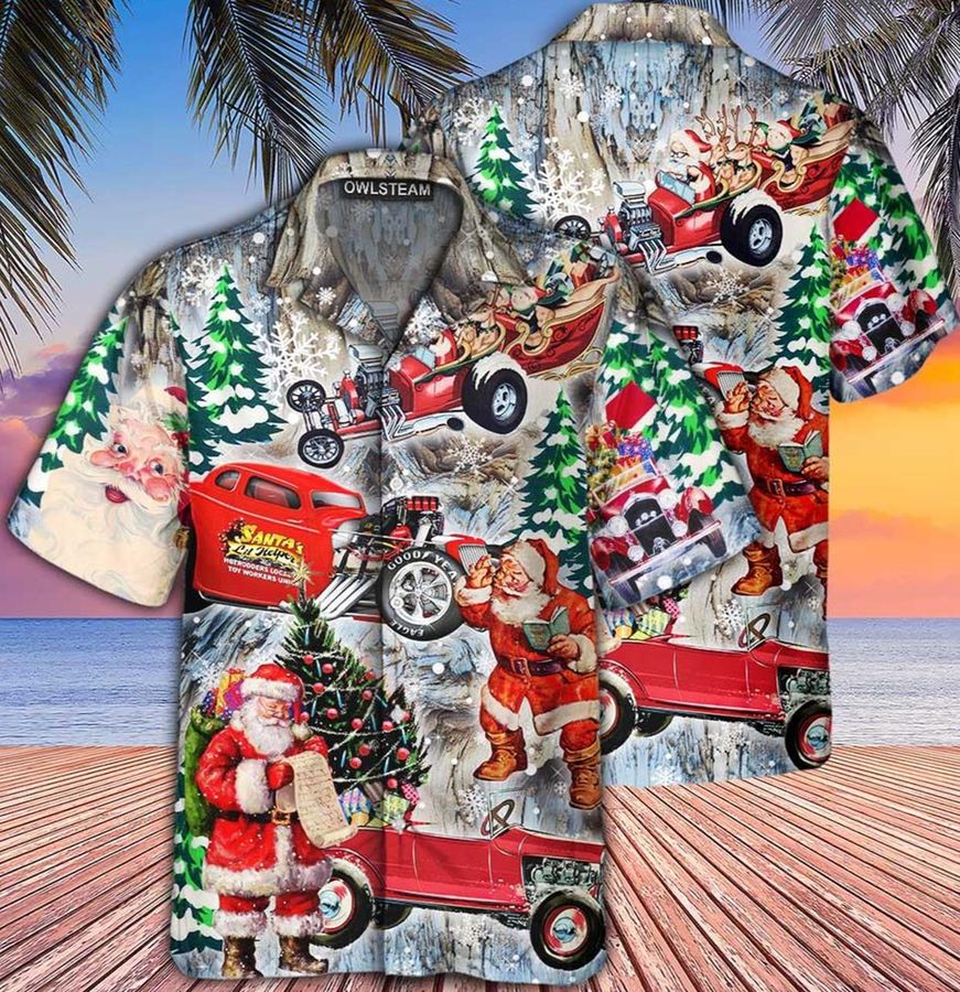 Hot Rod Christmas Santa Hawaiian Shirt