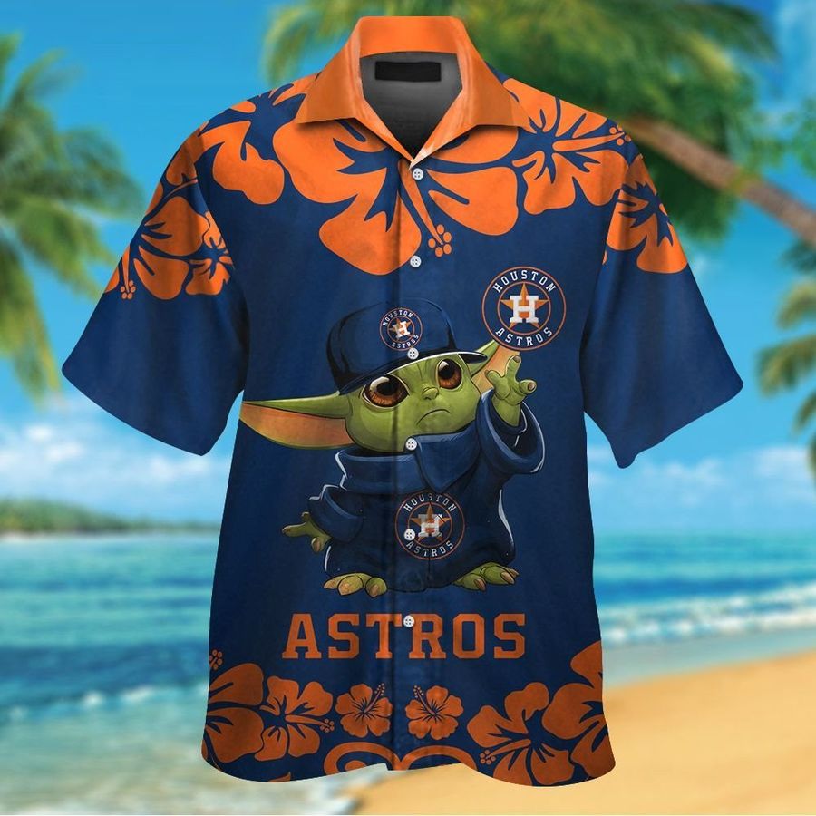 Houston Astros Baby Yoda Short Sleeve Button Up Tropical Aloha Hawaiian Shirts For Men Women