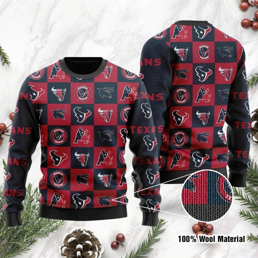 Houston Texans Logo Checkered Flannel Ugly Christmas Sweater Ugly Sweater