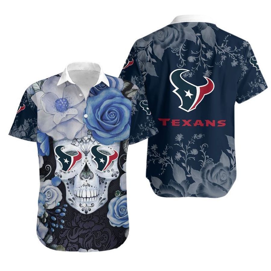 Houston Texans Skull Gift For Fan Hawaiian Graphic Print Short Sle