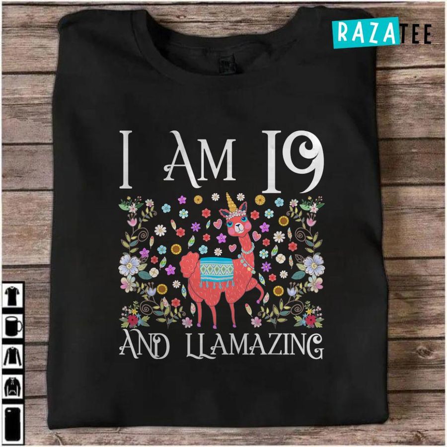 I am 19 Years Old Llama Happy 19th Birthday Girl Outfit Gift T-Shirt Happy 19Th Birthday Daughter
