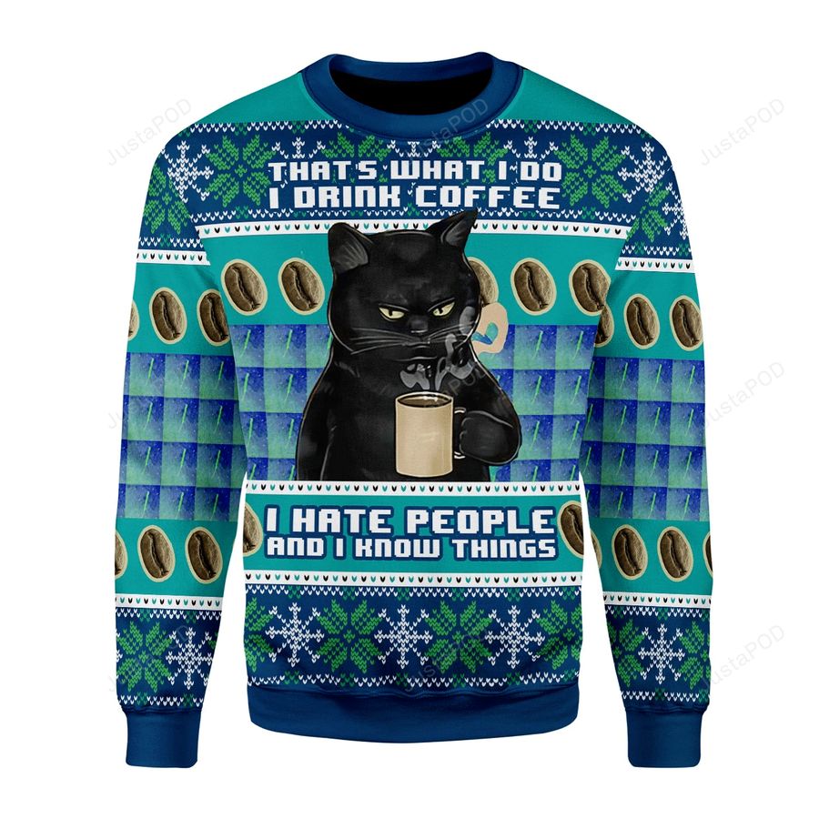 I Hate People Cat Ugly Christmas Sweater All Over Print