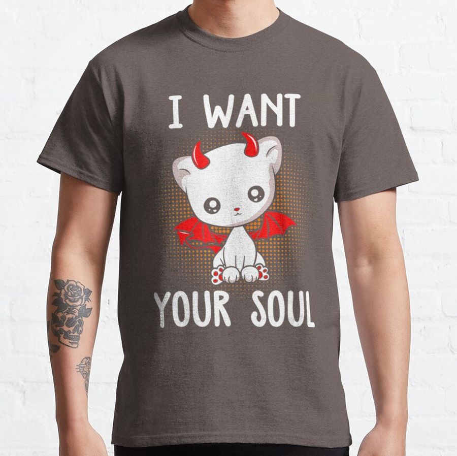 I Want Your Soul Cute Devil Cat Halloween   Classic T-Shirt
