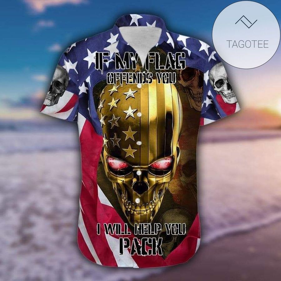 If My Flag Offends You Gold Skull American Flag Authentic Hawaiian Shirt 2022s H