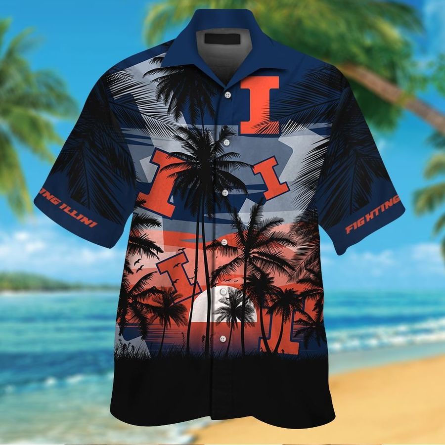 Illinois Fighting Illini Short Sleeve Button Up Tropical Aloha Hawaiian Shirts For Men Women Shirt