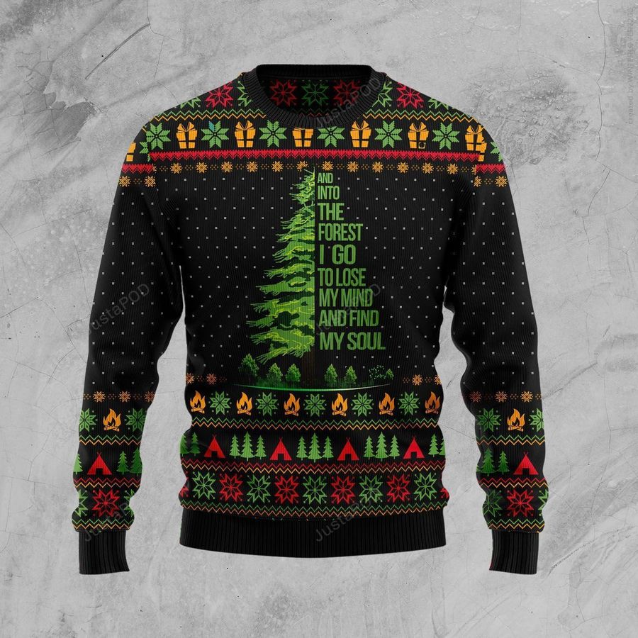 Into The Forest I Go Camping Christmas Ugly Sweater Ugly
