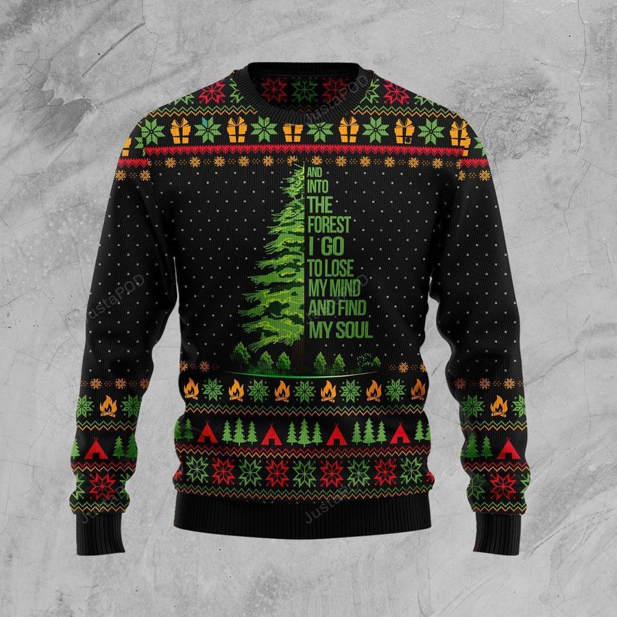 Into The Forest I Go Camping Ugly Christmas Sweater Ugly