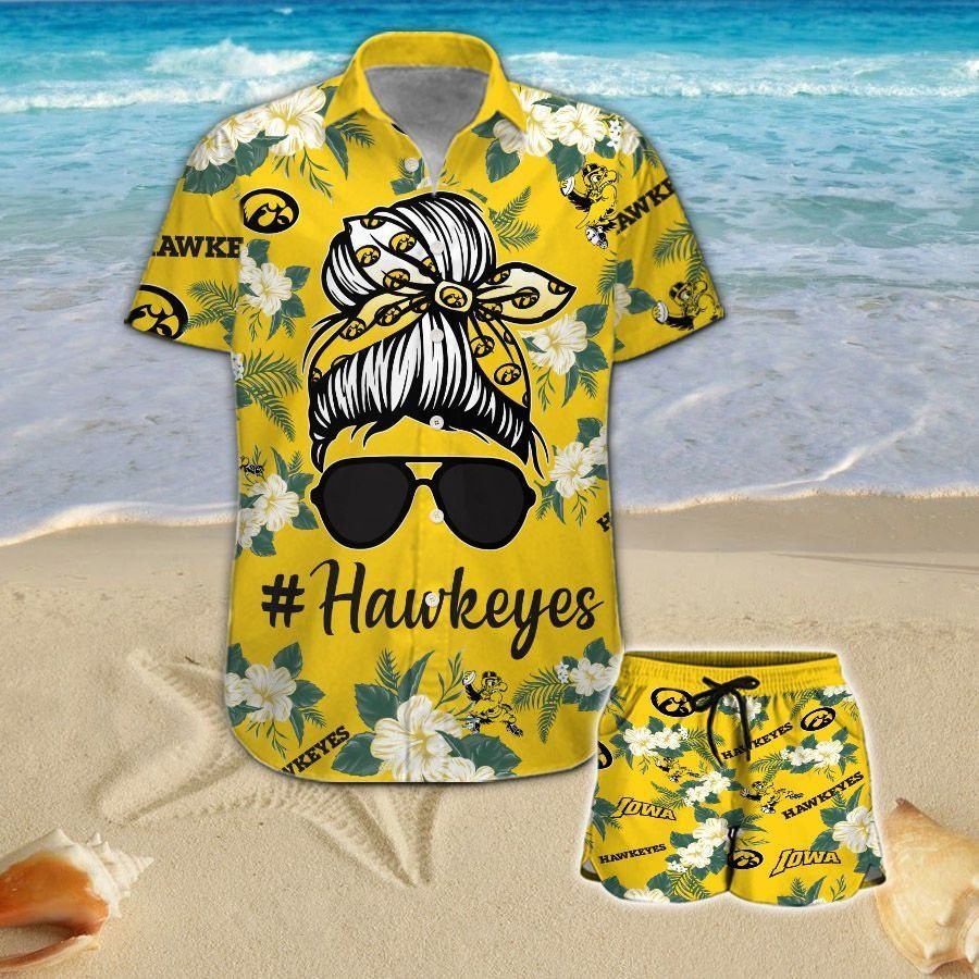 Iowa Hawkeyes Girl Messy Bun Short Sleeve Button Up Tropical Aloha Hawaiian Shirts For Men Women