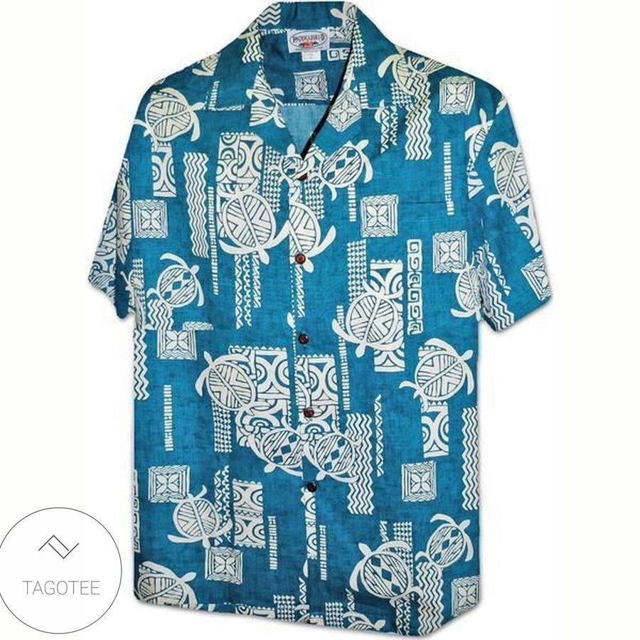 Island Honu Teal Hawaiian Shirt