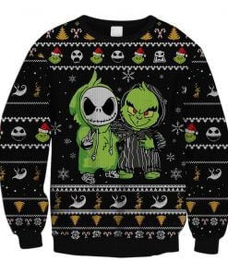 Jack and Grinch Ugly Christmas Sweater All Over Print Sweatshirt