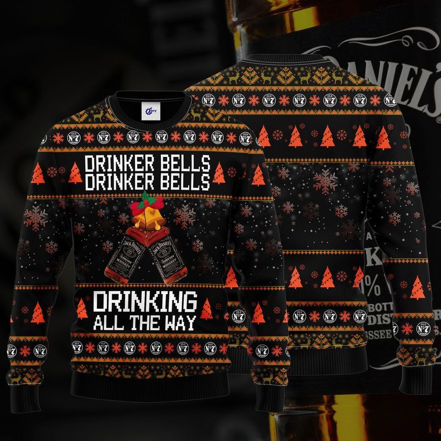 Jack Daniel’s Drinker Bells Drinker Bells Drinking All The Way Christmas Sweater