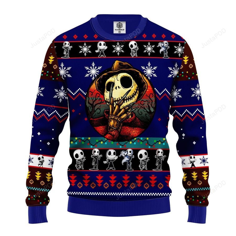 Jack Skellington Halloween Ugly Christmas Sweater Blue Ugly Sweater Christmas