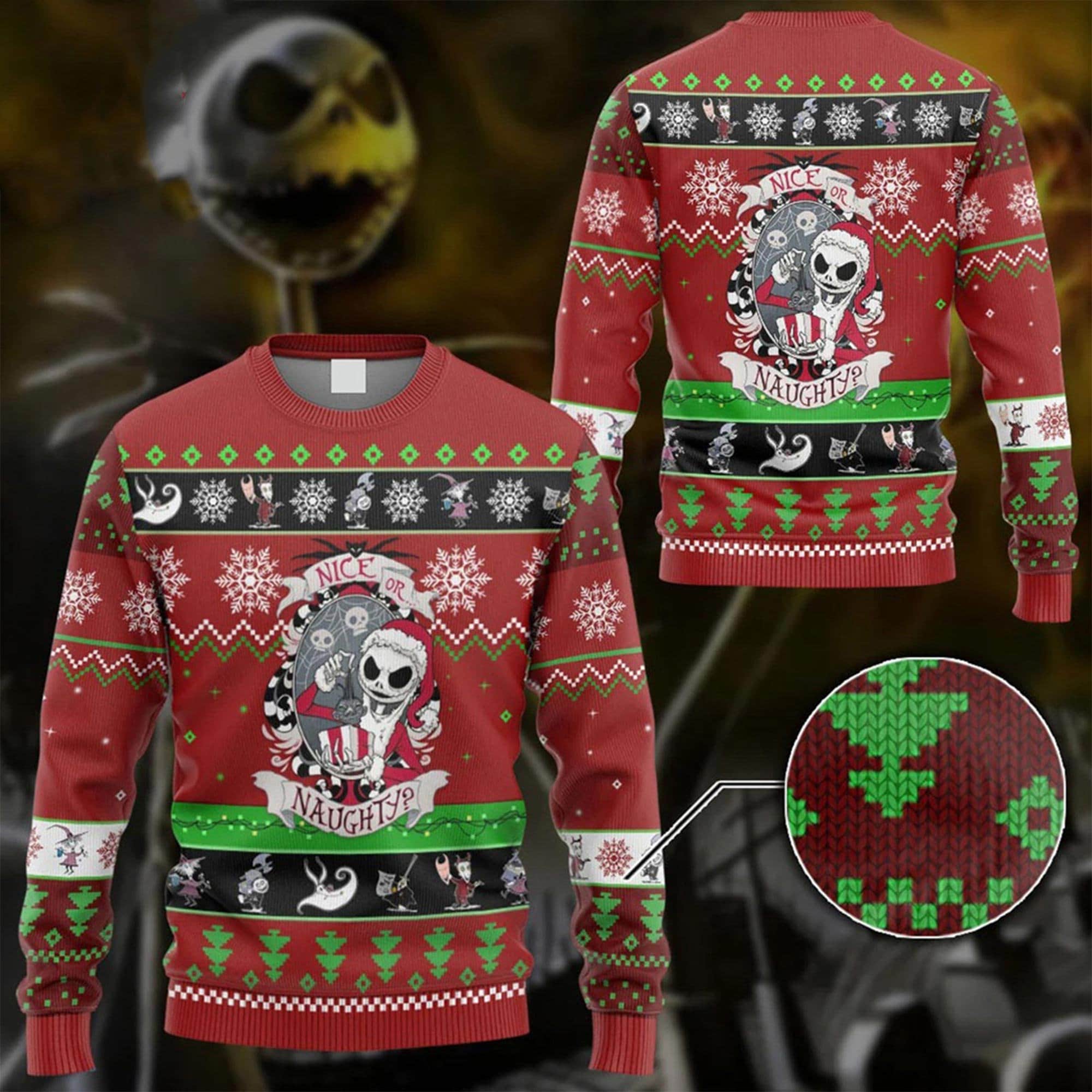 Jack Skellingtong Nice Or Naughty Ugly The Nightmare Bee Fans Christmas Happy Xmas Wool Knitted Sweater