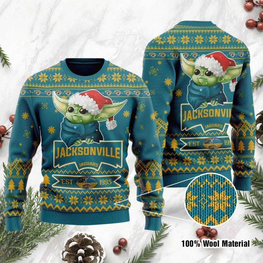 Jacksonville Jaguars Cute Baby Yoda Grogu Ugly Christmas Sweater Ugly