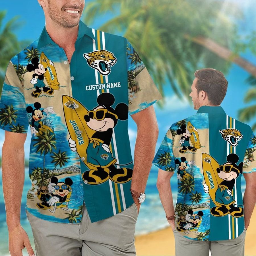 Jacksonville Jaguars Mickey Custom Name Short Sleeve Button Up Tropical Aloha Hawaiian Shirts For Men Women