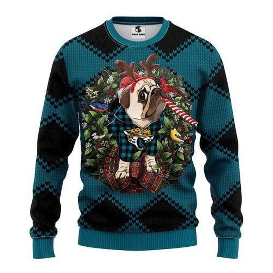 Jacksonville Jaguars Pug Dog For Unisex Ugly Christmas Sweater, All Over Print Sweatshirt, Ugly Sweater, Christmas Sweaters, Hoodie, Sweater