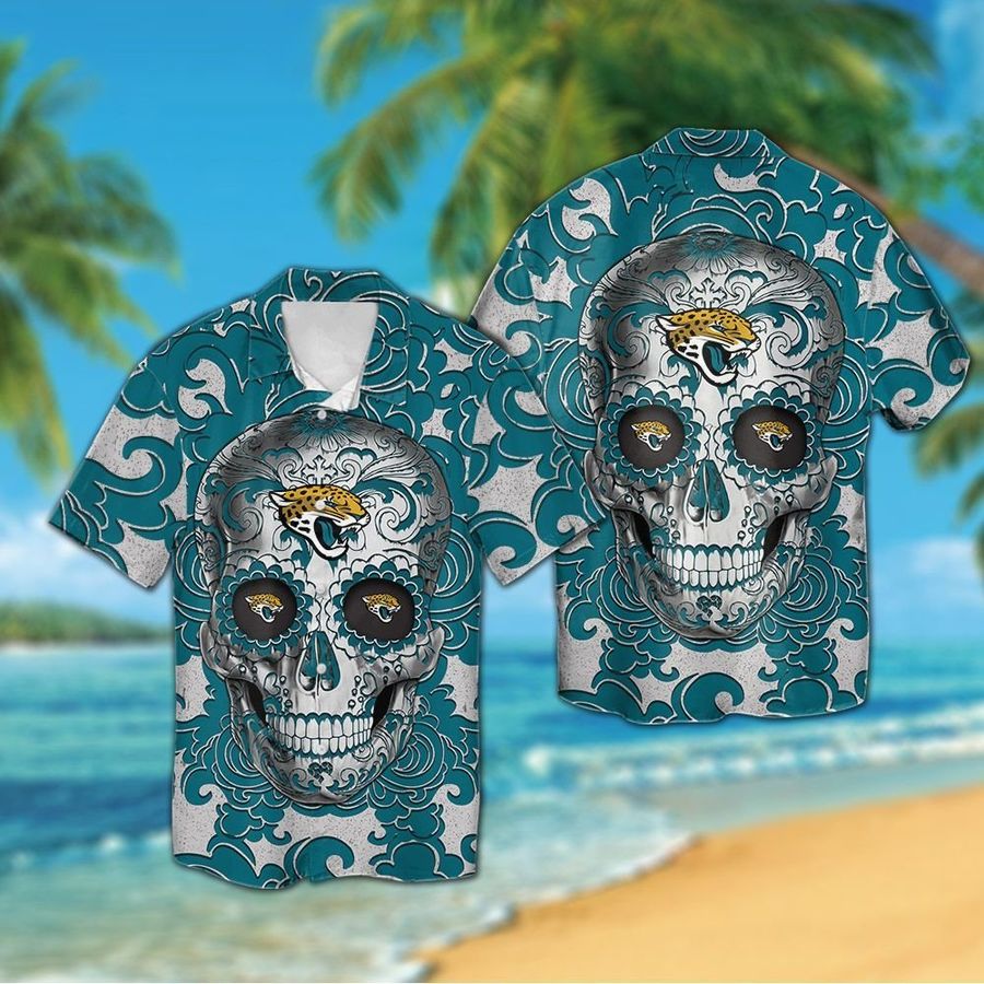 Jacksonville Jaguars Sugarskull Short Sleeve Button Up Tropical Aloha Hawaiian Shirts For Men Women