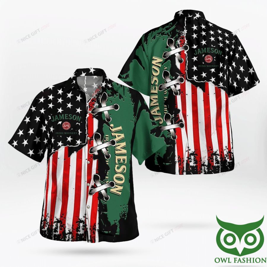 Jameson Irish Whiskey America Flag Green Hawaiian Shirt