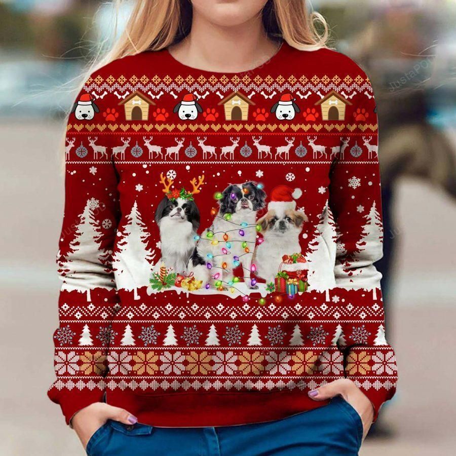 Japanese Chin Christmas Ugly Christmas Sweater, All Over Print Sweatshirt, Ugly Sweater, Christmas Sweaters, Hoodie, Sweater