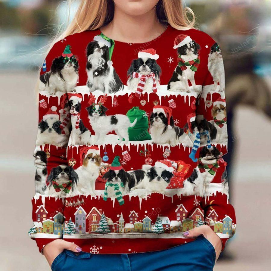 Japanese Chin Snow Christmas Ugly Christmas Sweater All Over Print