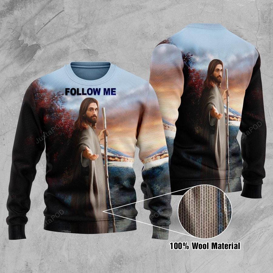 Jesus Follow Me Ugly Christmas Sweater All Over Print Sweatshirt
